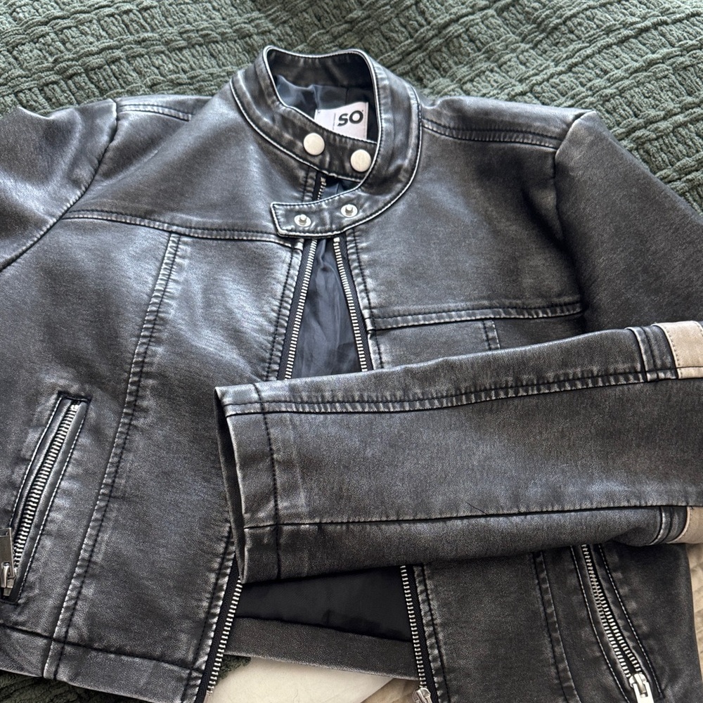 SO Charcoal Faux Leather Jacket